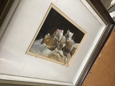 Lot 89 - Mid 20th C. Portrait of a lady in pearls, oil on canvas together with various paintings of farm animals including a cockerel, pig with piglets and others similar, framed
