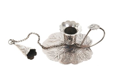 Lot 318 - William IV silver miniature chambers stick and snuffer by Joseph Willmore, Birmingham