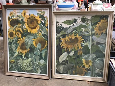 Lot 90 - Pair of mid 20th C. Oil on boards of sunflowers by C C Turner, framed