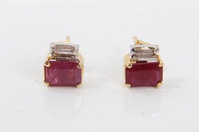 Lot 480 - Pair of ruby and diamond earrings