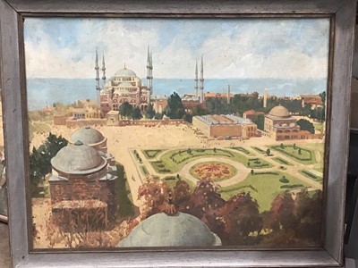 Lot 91 - Charles Clifford Turner - depiction of Middle Eastern palace garden oil on board, framed