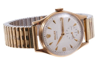 Lot 555 - 1950s Rolex Precision gold wristwatch on plated bracelet