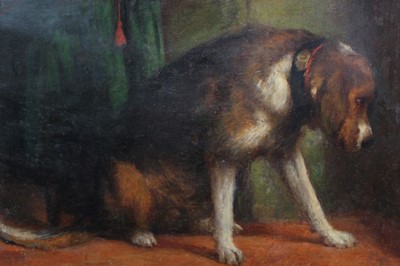 Lot 1024 - After Sir Edwin Landseer, oil on canvas – Waiting for master, in gilt frame, 49cm x 69cm