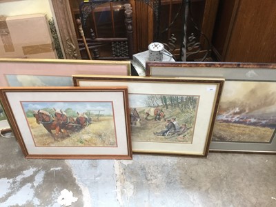 Lot 183 - Charles Clifford Turner 'Taff', group of four watercolour studies of Farming including Heavy horses at work and stubble burning (4)