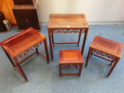 Lot 90 - Good quality Chinese hardwood nest of four tables  (largest is 50cm x 35cm)