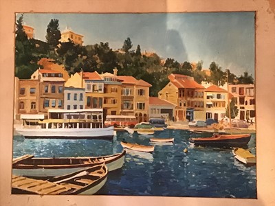 Lot 202 - Charles Clifford Turner - charming unframed oil on board depicting a continental harbour scene together with similar unframed oil on board landscapes and two still life studies