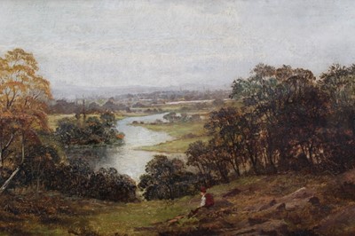 Lot 1090 - W.R. Whitby, 1892, oil on canvas – The River Trent from Castle Donington Park, signed, inscribed and dated 1892 verso, 30cm x 49cm