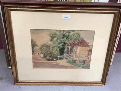 Lot 1002 - E.J.Humphries, watercolour - View at Chilton Street, Claire, Suffolk, signed