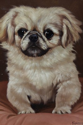 Lot 1043 - Gustave Lorincz (1855-1931) oil on panel - A Pekinese Dog, signed