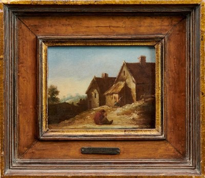 Lot 1042 - Attributed to Abraham Tenniers, oil on panel - Winter Village with Figure on a path