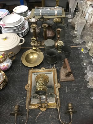Lot 210 - Pair of brass candlesticks together with other pewter and brassware