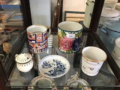 Lot 215 - Early 19th Century Imari tankard together with a creamware custard cup and cover a Wemyss pot and other ceramics