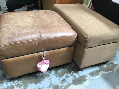 Lot 964 - Brown leather storage foot stall together with two other fabric storage stools