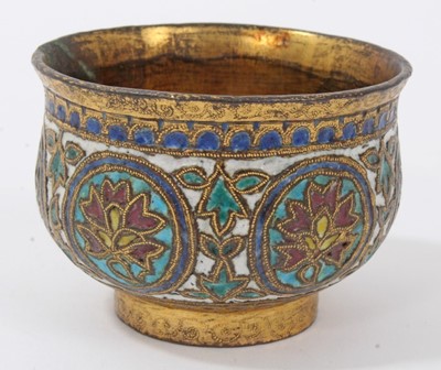 Lot 649 - 17th/18th century Persian gilt-copper and enamel bowl