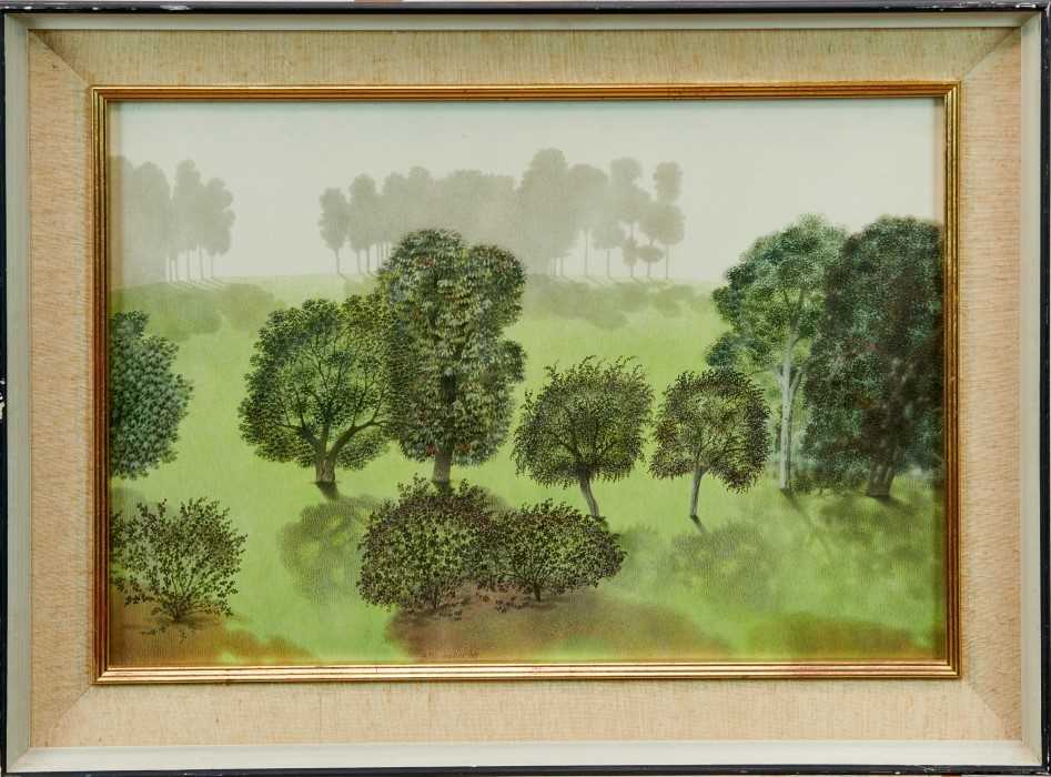 Lot 1192 - Francis Plummer (1930-2019) watercolour - "Sacred Sunlight", signed and dated '68, in glazed frame, 37cm x 55cm