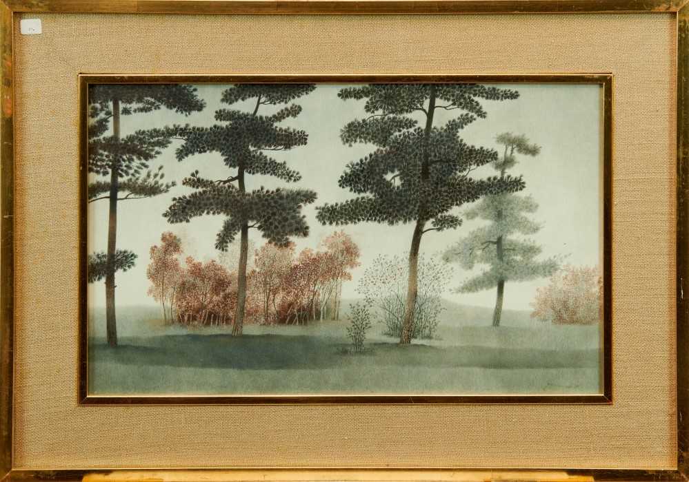 Lot 1184 - Francis Plummer (1930-2019) watercolour - "Border", signed and dated '71, in glazed gilt frame, 33cm x 56cm