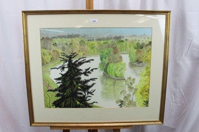 Lot 1183 - Francis Plummer (1930-2019) watercolour - Country House Lake, possibility a design for the National Trust, initialled and dated '79, in glazed gilt frame, 45cm x 60cm