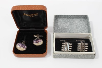 Lot 93 - Pair of silver cuff links together with a pair of Blue John cuff links