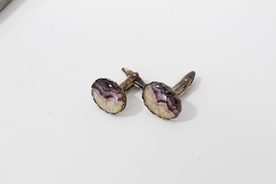 Lot 93 - Pair of silver cuff links together with a pair of Blue John cuff links