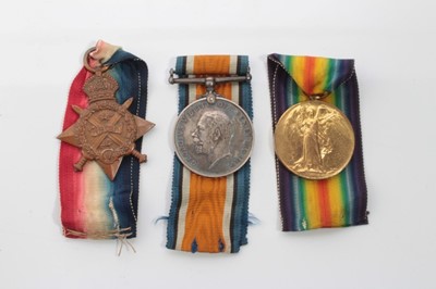 Lot 639 - First World War 'Mons Star' trio, comprising 1914 Star with 5th Aug. - 22nd Nov. 1914 clasp, named to 8070 PTE. A. Harrington.