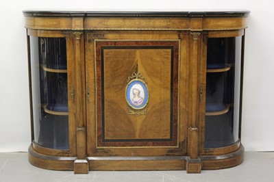 Lot 1200 - Victorian inlaid walnut and ebonised credenza with ormolu mounts