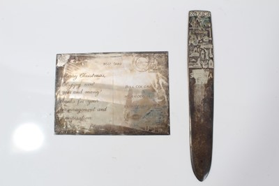 Lot 182 - Unusual contemporary silver postcard together with a Swedish silver letter opener