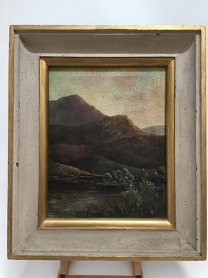 Lot 225 - Edwardian English school oil on canvas study of a mountainous landscape in white painted frame