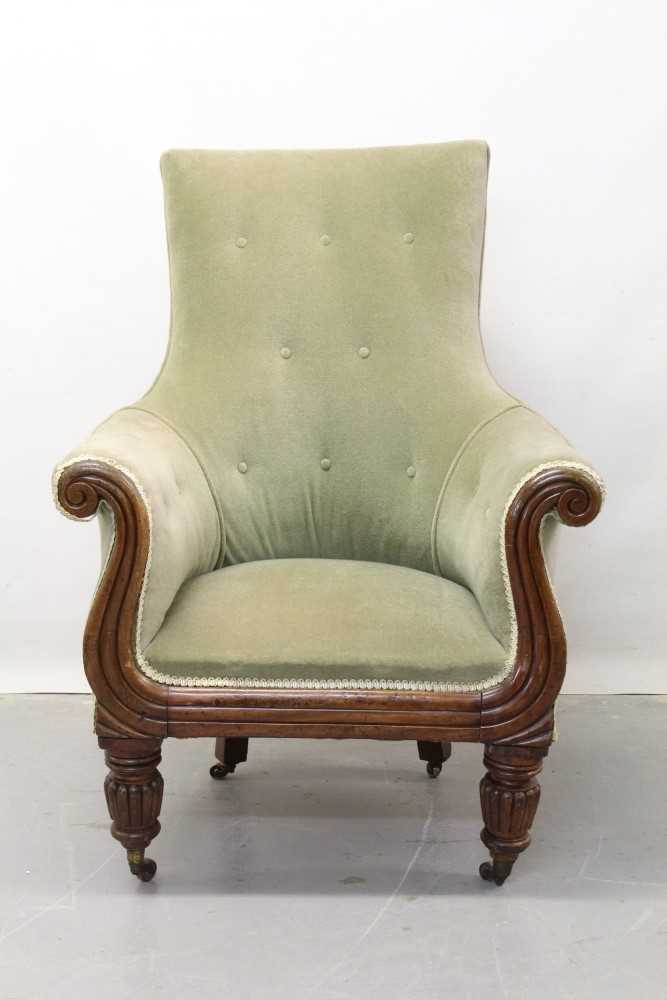Lot 1293 - Regency mahogany scroll arm easy chair with