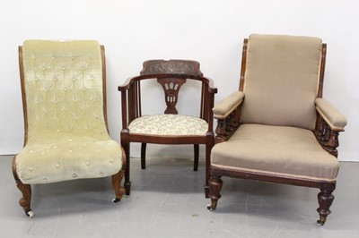 Lot 1296 - Victorian mahogany easy chair , Victorian buttoned nursing chair and Edwardian carved mahogany tub chair on taper legs (3)