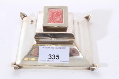 Lot 335 - Early Edwardian silver inkwell of square pyramid form.