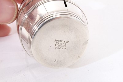 Lot 342 - Early 20th century Tiffany silver stamp reel holder in the form of a barrel.