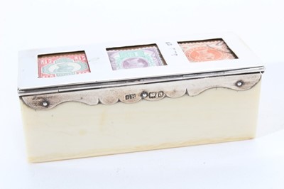Lot 348 - Three late 19th/early 20th century ivory stamp holders, together with a Victorian ivory stamp box.