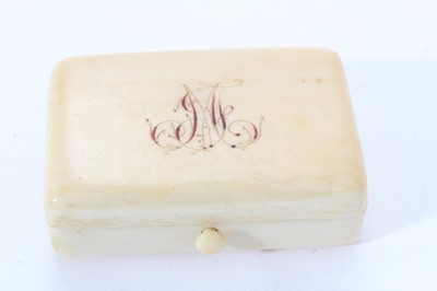 Lot 348 - Three late 19th/early 20th century ivory stamp holders, together with a Victorian ivory stamp box.