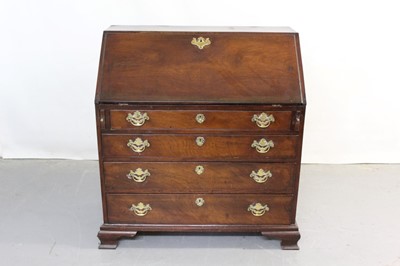 Lot 1363 - George III mahogany bureau, with fitted interior and four long graduated drawers pin bracket feet, 91cm wide x 48cm deep x 102cm high