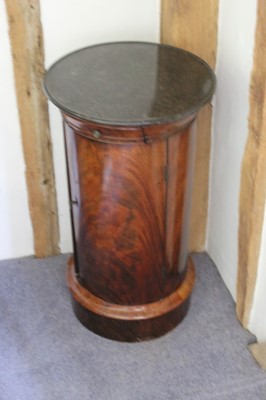 Lot 1337 - 19th century Continental cylinder pot cupboard with marble dished top over cupboard, on plinth base.