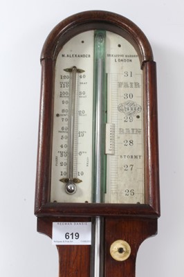 Lot 617 - 19th century oak stick barometer/thermometer by M.Alexander, London, 94 cm high
