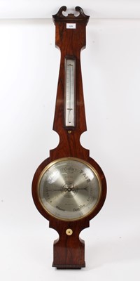 Lot 626 - George IV rosewood banjo barometer thermometer with silvered dial signed Walsh, Reading, 110cm high