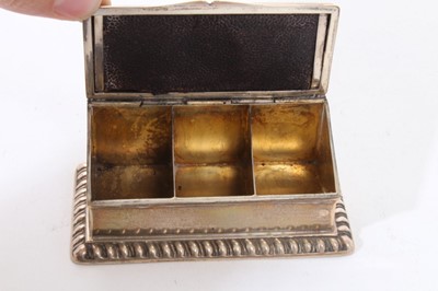 Lot 351 - Edwardian silver stamp box of rectangular form with hinged opening cover.