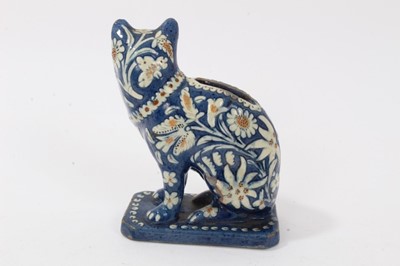 Lot 174 - Late 19th century Swiss Thoune pottery cat money box