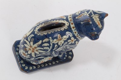 Lot 174 - Late 19th century Swiss Thoune pottery cat money box