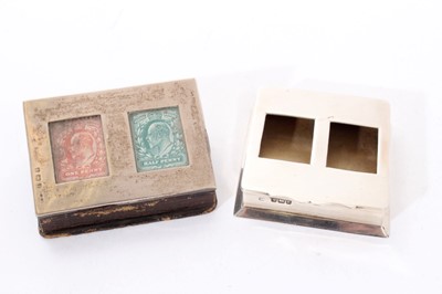 Lot 353 - Edwardian leather stamp box, with silver hinged opening cover and one other..