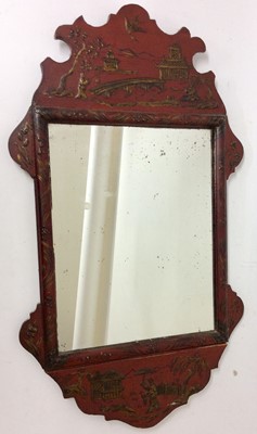 Lot 1381 - 18th century style red lacquered wall mirror