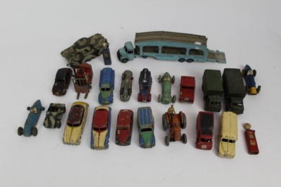 Lot 1435 - Die cast unboxed selection of early Dinky racing cars, saloon car, commercial vehicles and others.