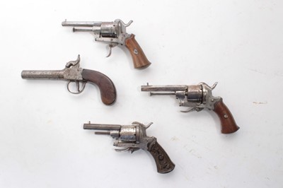 Lot 788 - Three late 19 th century Belgian pinfire revolvers and pocket pistol