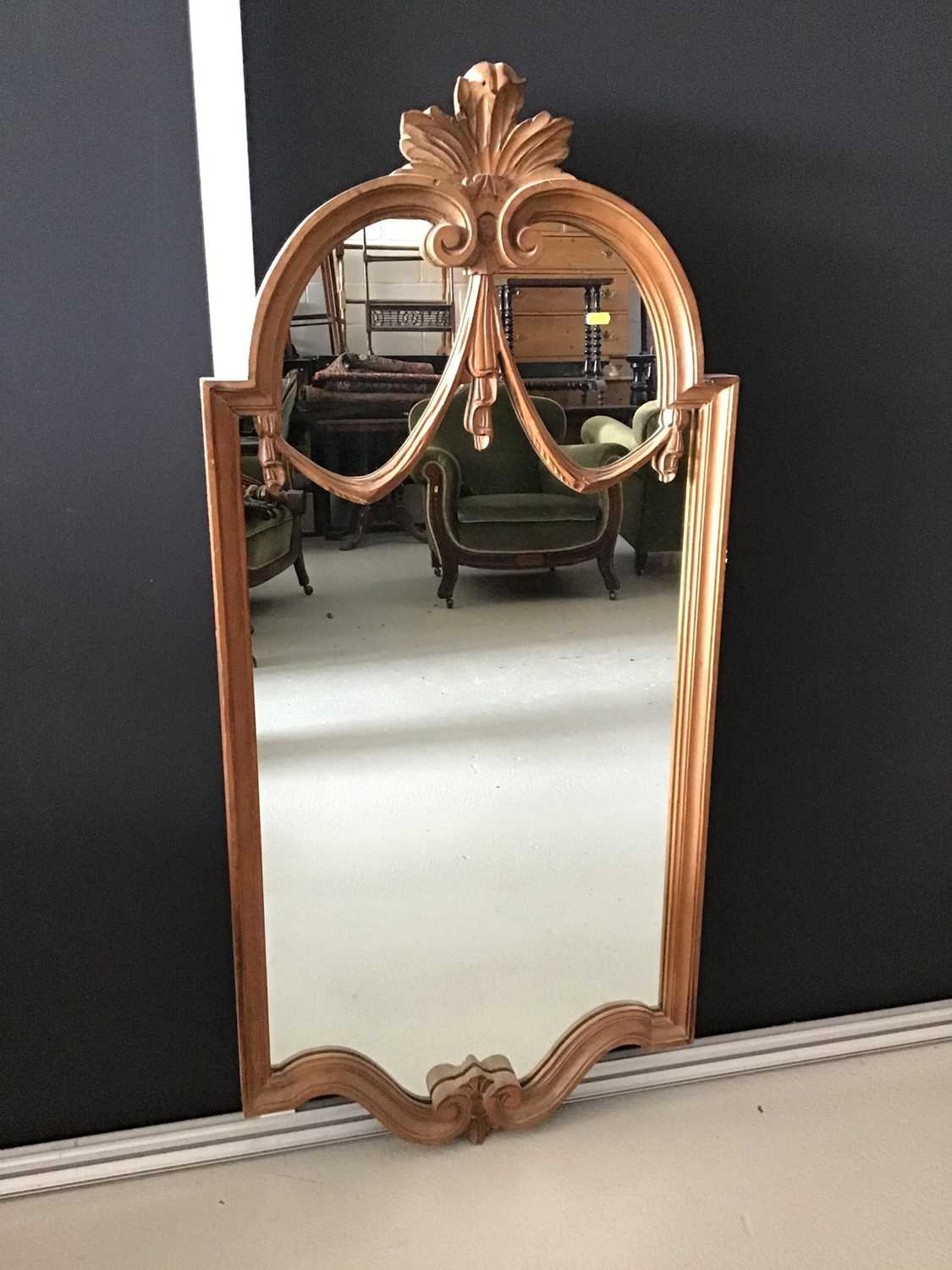 Lot 9 - Continental narrow carved pine wall mirror...