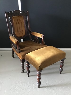 Lot 21 - Edwardian mahogany carved low easy chair...