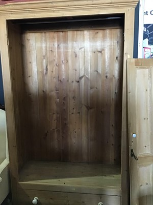 Lot 1 - Victorian pine double wardrobe with two...