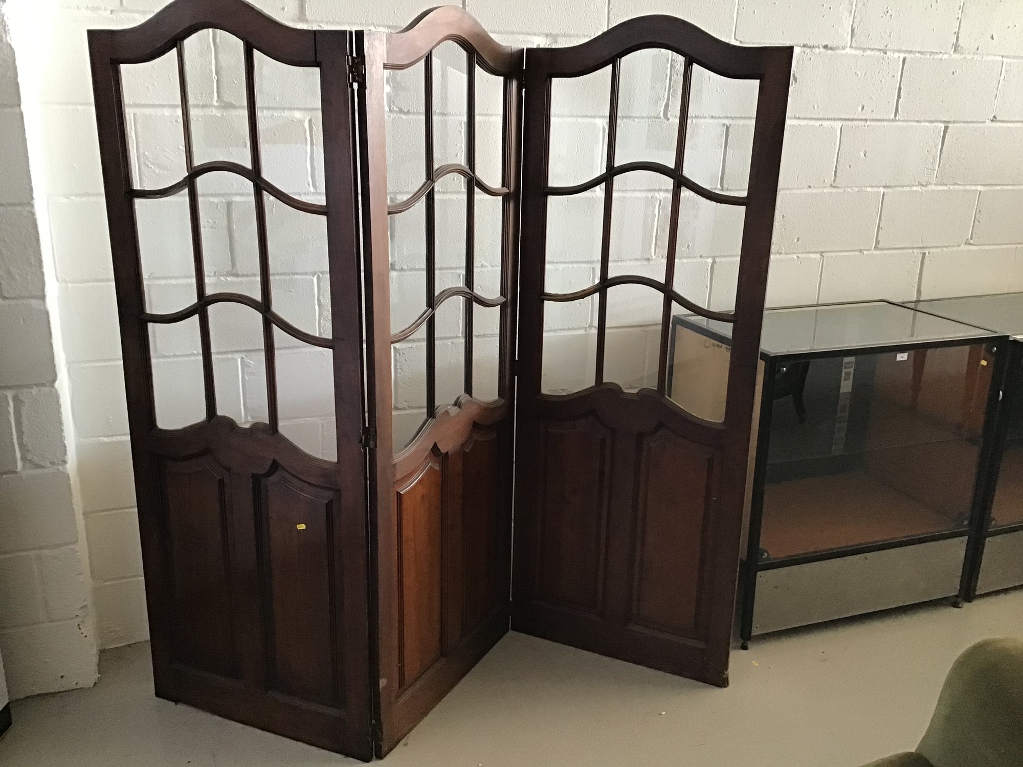 Lot 11 Stained mahogany three fold dressing screen