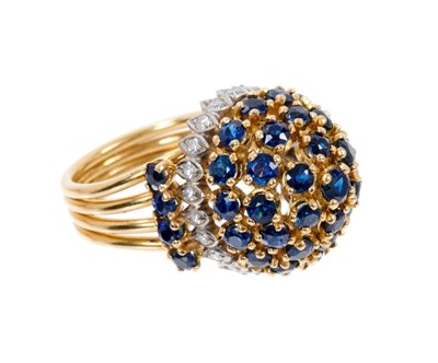 Lot 467 - 1950s gold, sapphire and diamond cocktail ring