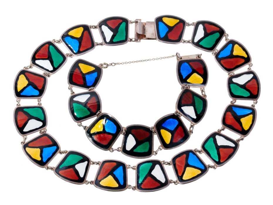 Lot 468 - Norwegian silver and enamel necklace and matching bracelet by Knut Andreas Rasmussen